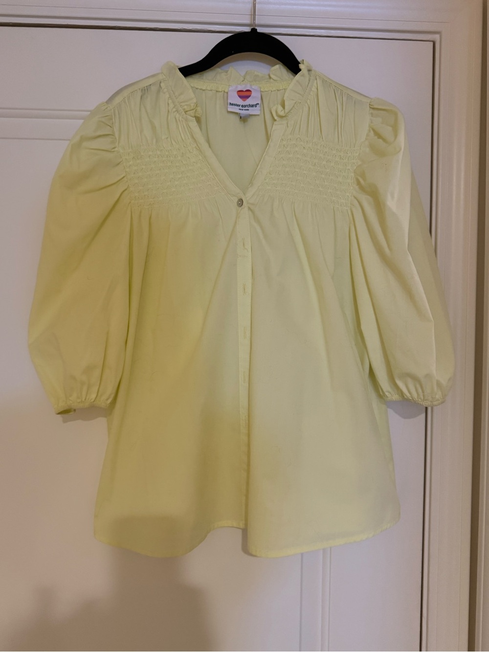 Women’s Light Yellow Smocked Button-Up Blouse